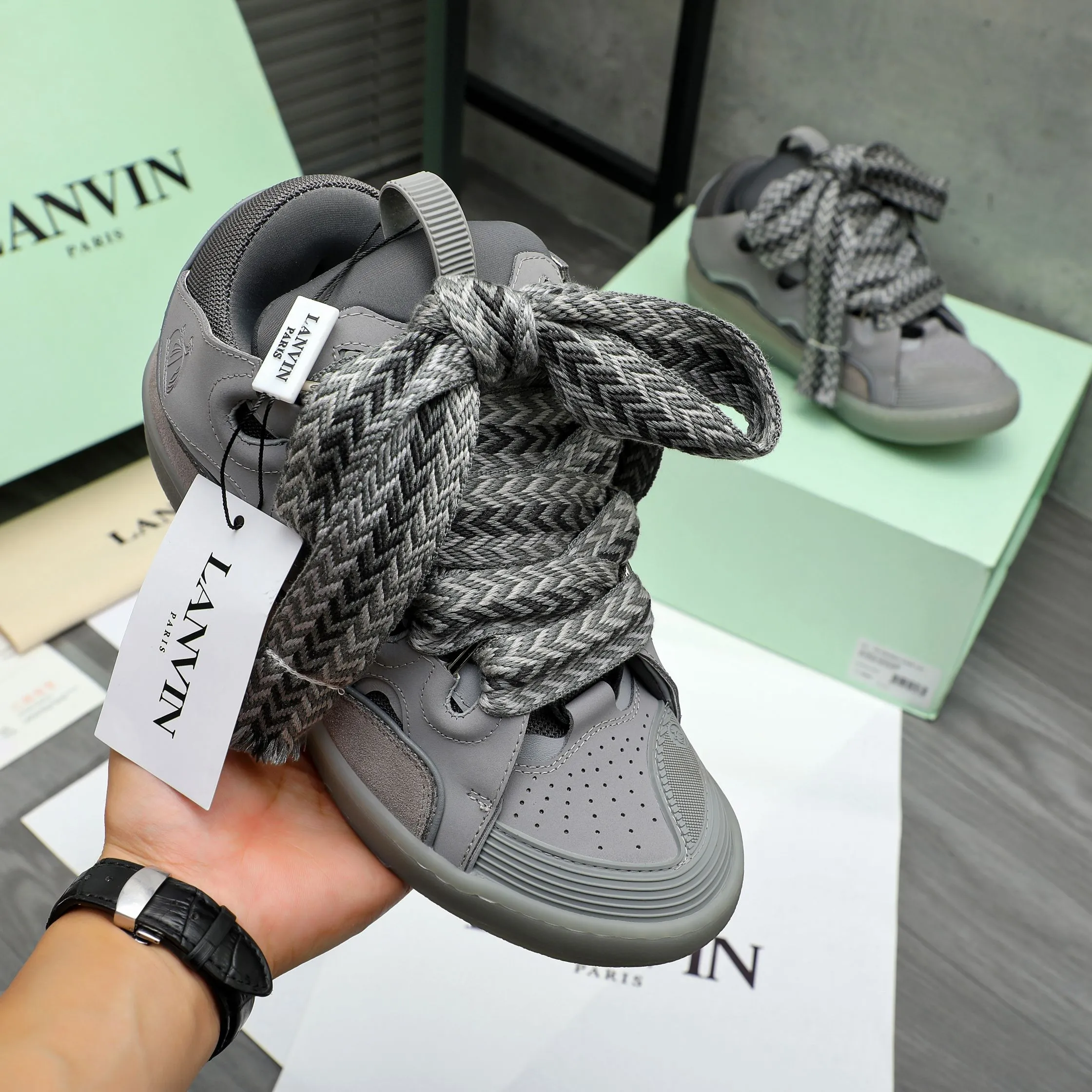 Men's shoes 💰740 [Lanvin] Lanvin high-end quality original couple's casual shoes - Upper: imported cowhide leather splicing breathable mesh - Inner lining: Lycra elastic lining - Outsole: original rubber outsole - Super high quality control·Fine workmanship: highlighted (high-end·luxury·grade) -Size: 36-45 (45 can be customized)
